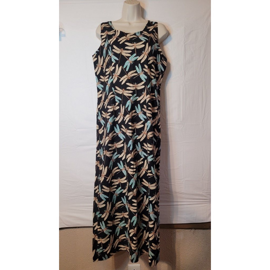 Tom Tom Womans Sz Small 100% Cotton Dress Dragonfly Side Buttons Vacation Beach